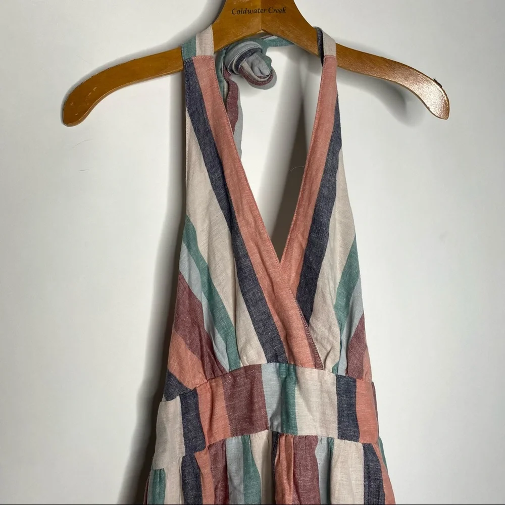 American Eagle | Striped Linen Blend Halter Tie Dress - Picture 3 of 7